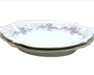 Two Vintage Westfalische Porzellan-u. Glas-Niederlage Dortmund Floral Oval Serving Dishes