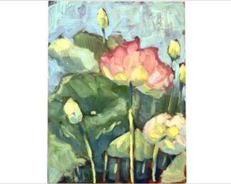 Pink Floral Painted Acrylic On Board By Britt Bair