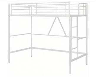 Vecelo Twin Size Metal Loft Bed With Removable Ladder And Safety Guardrail - White
