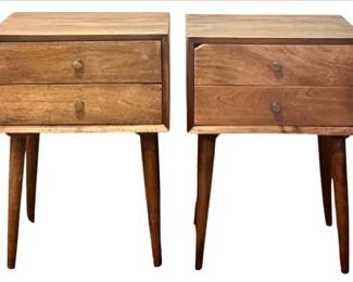 Mid Century Style Night Stands With Tapered Legs & Electrical Outlets For Charging