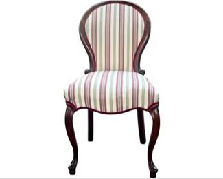 Vintage Victorian Style Side Chair With Striped Upholstery