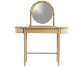 Crate & Barrel Dressing Table With Oval Mirror & Woven Rattan Drawers
