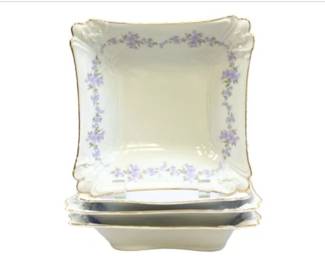 Vintage Westfalische Porzellan-u. Glas-Niederlage Dortmund Floral Square Bowls