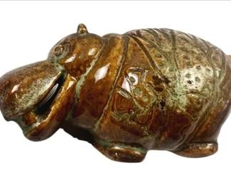 Hippopotamus Salt Glazed Pottery Figurine