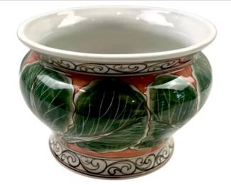 Chinese Porcelain Verde Bok Choy Cache Pot