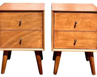 Mid Century Style Two Drawer Nightstands With Tapered Legs
