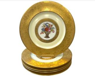H & C Heinrich & Company Selb Bavaria Gold Dinner Plate With Floral Basket