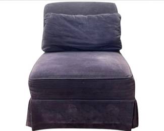Deep Seated Indigo Corduroy Slipper Chair With Back Cushion And Skirted Base