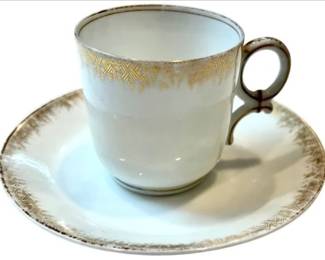 French Porcelain Demitasse Cup & Saucer - Signed Elite France