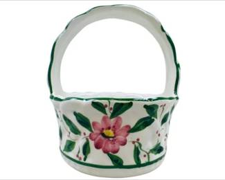 Portuguese Hand Painted Casafina Pottery Basket With Handle