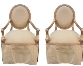 Pair Of Louis XVI Style Armchairs With Gilded Wood Frames And Slip Covers