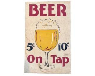 Original Beer On Tap Sign - With Easel Back - 14 X 22 Inches - Signed