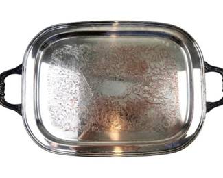 Silver Plate On Copper Serving Tray With Handles - Signed F. B. Rogers