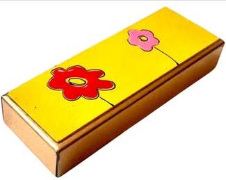 Retro Modern Sliding Brass Box With Daisy Painted Surface