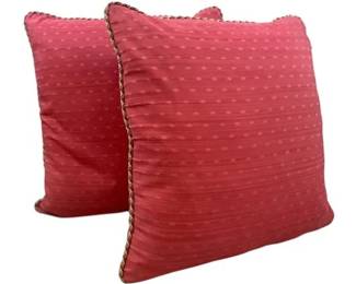 Pair Of Coral Pink Decorative Pillows With Dotted Texture And Rope Trim