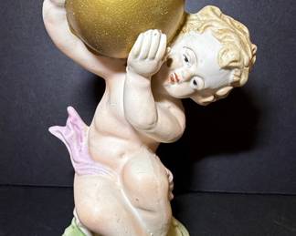 Cherub Style Figurine with Gold Ball, Made in Japan