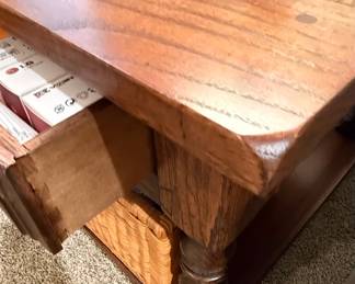 Traditional Style Oak End Table with Drawer and Lower Shelf