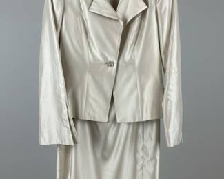 JS Collections Champagne Satin Skirt Suit