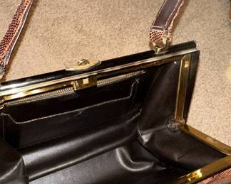 Mid-Century Lizard Skin Style Structured Frame Handbag