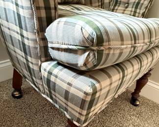 Ethan Allen Style Plaid Upholstered Wing Chair