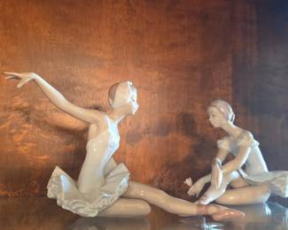 Lladro Pierrot and Ballerina Porcelain Figurine