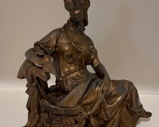 Seated Woman Reading Bronze Style Figurine