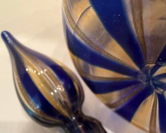 Murano Style Blue and Gold Striped Decanter