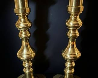 Victorian Style Brass Beehive Candlestick Pair