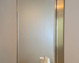 Modern Style Brushed Gold Rectangular Wall Mirror with Beveled Edge