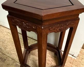 Chinese Style Hexagonal Wood Plant Stand with Ru Yi Apron