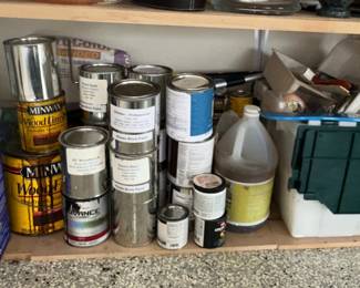 Assorted Painting Supplies and Wood Finishes