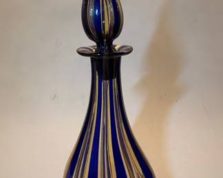 Murano Style Blue and Gold Striped Decanter