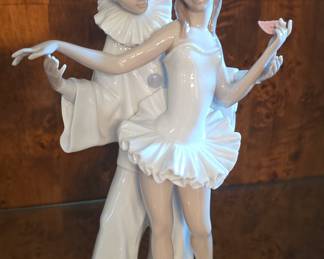 Lladro Pierrot and Ballerina Porcelain Figurine
