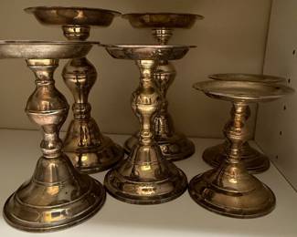Set of 5 Silver Plated Turned Column Candlestick Holders - Handcrafted in India