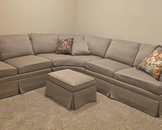 Ethan Allen Pinstripe Sectional Sofa with Ottoman