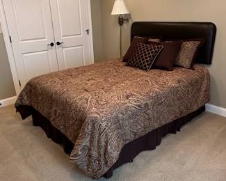 Upholstered Headboard and Paisley Pattern Comforter Set, Full Size