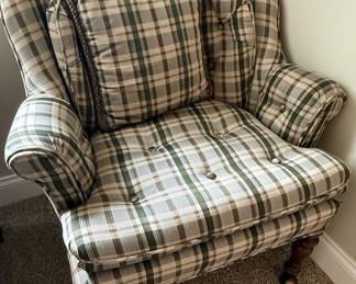 Ethan Allen Style Plaid Upholstered Wing Chair