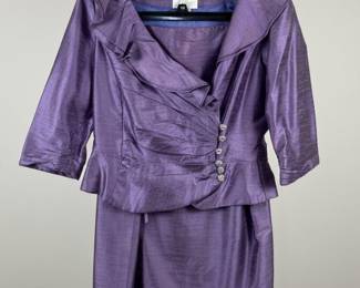 Alex Evenings Purple Ruffled Jacket and Skirt Suit