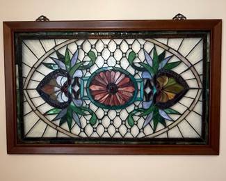 Tiffany Style Floral Motif Stained Glass Window Panel