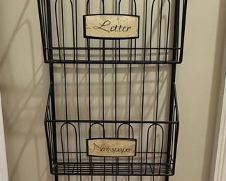 Wall-Mounted Wire Organizer with Labeled Baskets