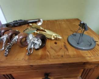 Napkin ring set of 4 sold together, magnifying glass and letter opener sold together, other items sold separately 