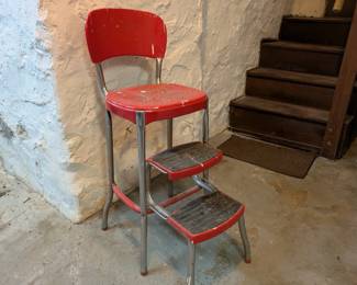 Vintage Red Counter Chair Step Stool