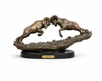 95 MarcPierceDominanceBighornRamsSculptureFigurine