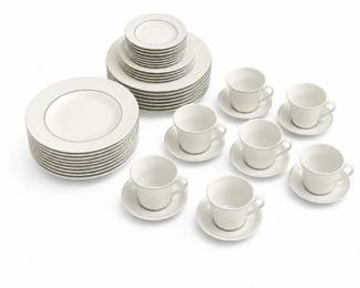 68 EHIWhiteDinnerwareSetSilverRimServicePieces