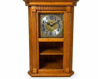 111 VintageOakWallCurioClockQuartzDisplayCabinet