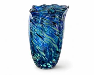 153 BlueSeaArtGlassHandBlownVase1025Inch