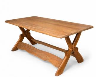 125 VintageRusticOakTrestleCoffeeTableFarmhouseWood