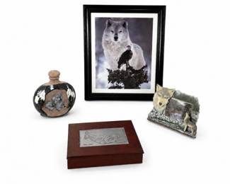 144 RusticWolfDecorLotFramedArtVaseBoxFrame