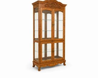 62 VintageOakLightedCurioDisplayCabinetGlassDoor