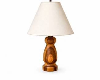 12 StripedWoodTableLampwEmpireShade1970s